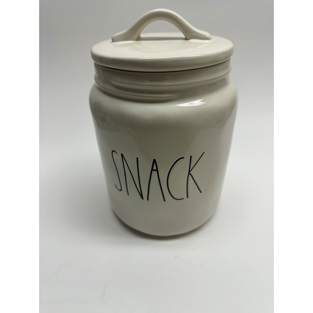 Rae Dunn SNACK White Ceramic Canister with Lid Farmhouse Kitchen Storage Jar